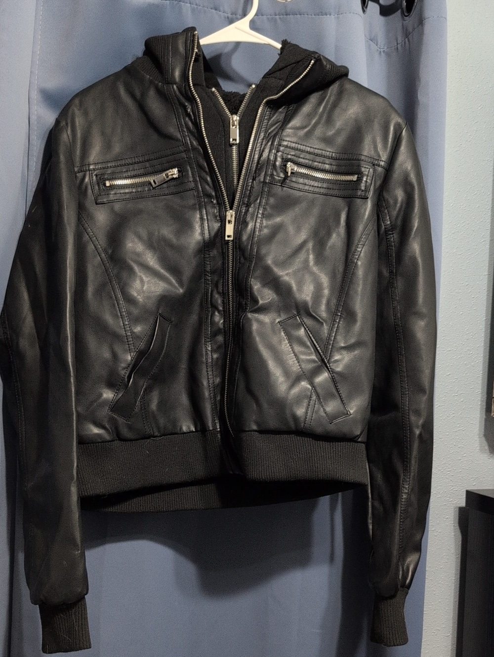 Hot Topic Black Faux Leather Jacket with Hood